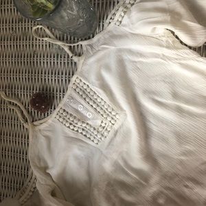 White Shoulderless T Strap with Embroidery